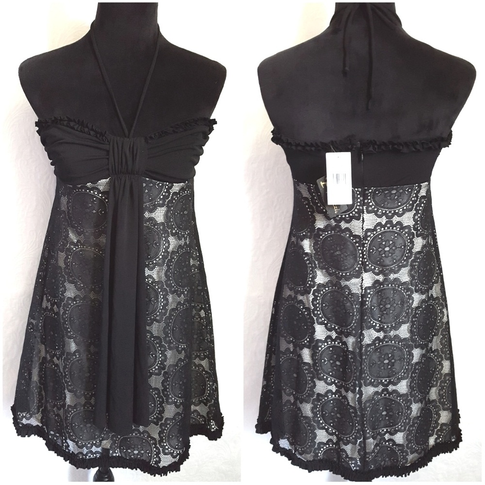 Alexia Admor Lace Empire Waist Halter Dress LBD